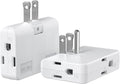 2-Prong/3-Prong Swivel Adapter, Polarized Grounding Converter with Flat Wall Plug, Fireproof 3-Outlet for Home Use (2 Pack)