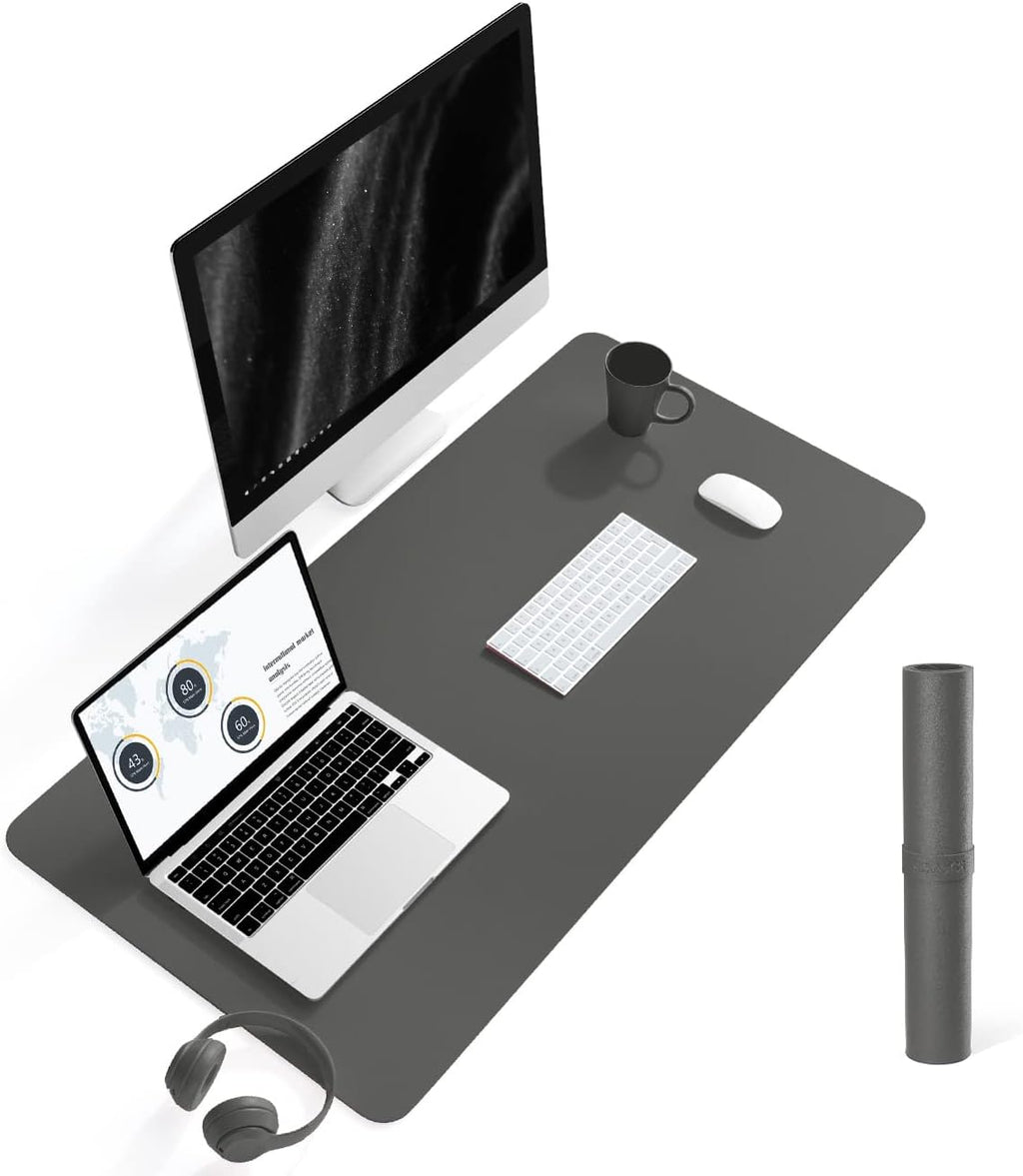 YSAGi Non-Slip Leather Desk Pad L Size, Waterproof Laptop Computer Desk Keyboard Mat, Table Protector Blotter Mat, Large Mouse Pad for Office/Work/Home/Decor(Dark Gray, 35.4" x 17")