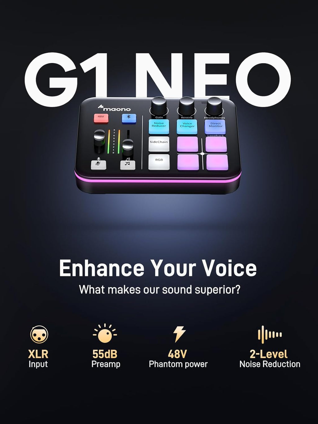 MAONO Gaming Streaming Equipment Bundle: Audio Interface Mixer and XLR Dynamic Mic RGB Noise Reduction Live Streaming Podcasting MaonoCaster PD200XS&G1 NEO