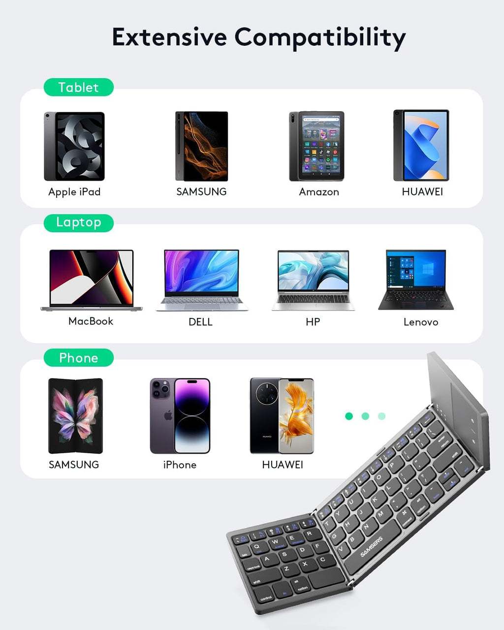 Samsers Foldable Bluetooth Keyboard with Touchpad, Portable Wireless Keyboard with Stand Holder, Rechargeable Full Size Ultra Slim Pocket Folding Keyboards for Android Windows IOS Tablet & Laptop-Gray