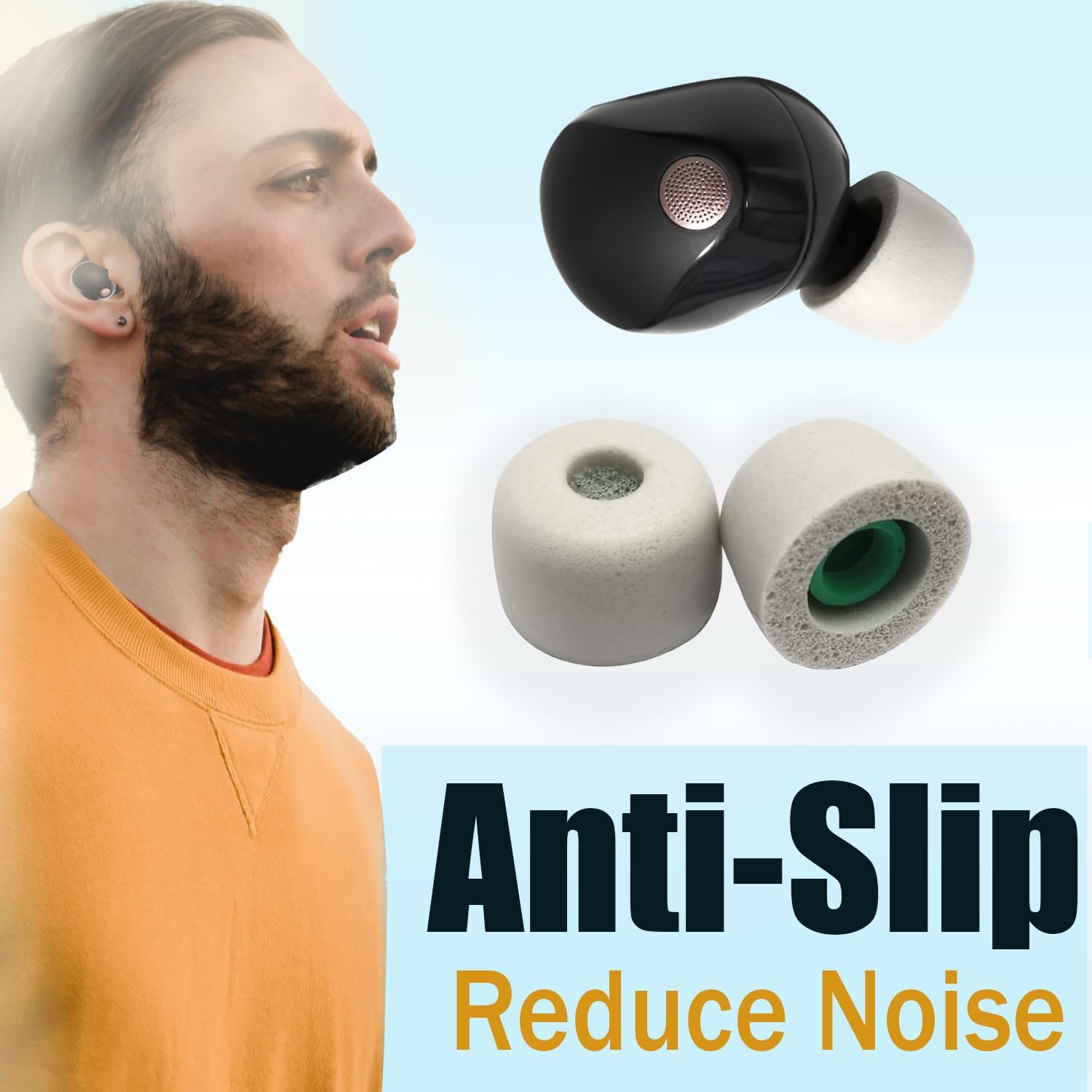 Memory Foam Tips for Sony WF-1000XM5 Replacement Tips for WF-1000XM5 WF-1000XM4 Earbuds Case, 4 Pairs Gray