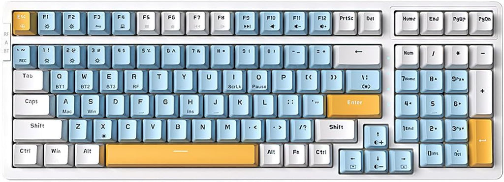 Wireless Mechanical Keyboard, Triple Mode 2.4G/USB-C/BT Gaming Keyboards 100 Keys Ice-Blue Backlit, Red Switch Keyboard | Rechargeable Mechanical Gaming Keyboards | Ice Blue/W/Y