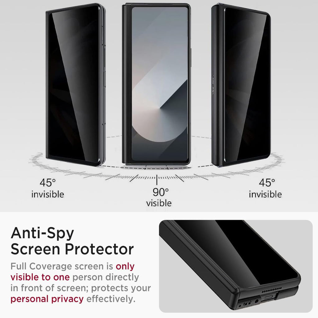 Miimall for Samsung Galaxy Z Fold 6 Case with Privacy Screen Protector, [Anti Spy] Built-in Adjustable Kickstand & Magnetic Hinge Protection Full-Body Protective Case for Galaxy Z Fold 6 5G Black