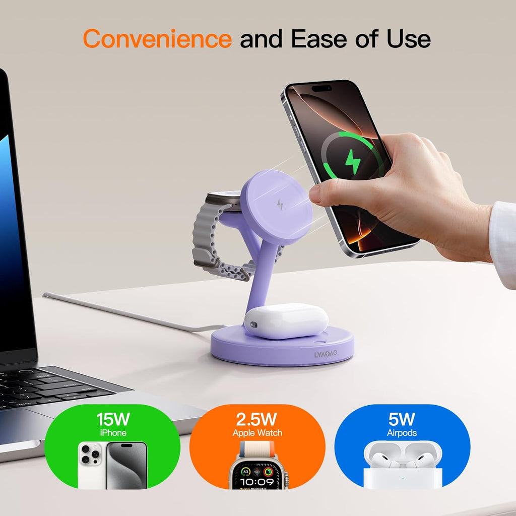 2025 3 in 1 Charging Station for Apple iPhone AirPods Watch with Mag-Safe Charger Wireless Charger Stand for iPhone 16 15 14 13 12 Series AirPods iWatch Series - Gifts for Wife & Husband