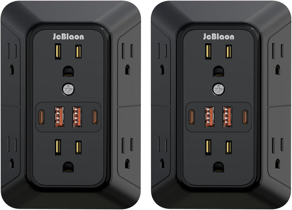 2 Pack Multi Plug Wall Outlet Extender Surge Protector 6 AC Outlet Splitter with 4 USB Ports(2 USB C) Wall Charger 1050J Power Strip 125V/15A, 1875W for Home, Office, Travel Dorm Room Essentials