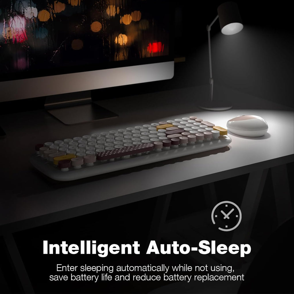 KNOWSQT Wireless Keyboard and Mouse Combo, Light Beige 100 Keys 2.4 GHz Round Keycap Typewriter Keyboards, USB Receiver Plug and Play, for Windows, PC, Laptop, Computer, Desktop