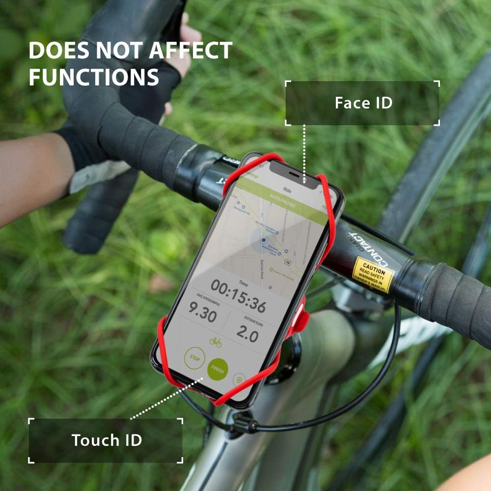 BONE Bike Tie Pro 3, Bike Cell Phone Mount for Stem, Scratch-Free Silicone Holder with Shock-Absorbing Design, Universal Cycling Phone Holder Compatible with Most Smartphone (Red - Stem)