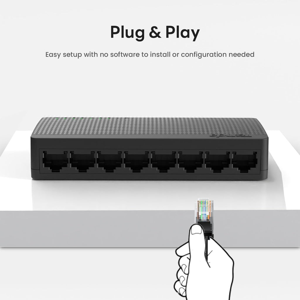 Tenda SG108, 8 Port Gigabit Switch, Unmanaged Home Ethernet Switch, Office Ethernet Splitter, Plug & Play, Plastic Case, Desktop/ Wall-Mount, Fanless Quiet, Limited Lifetime Protection