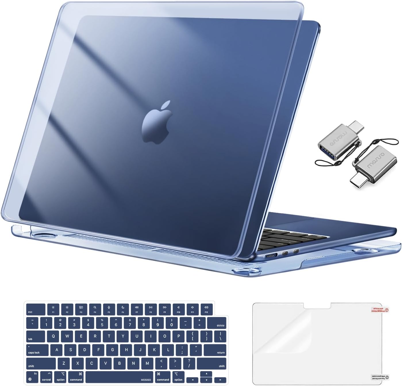 MOSISO Compatible with MacBook Air 13 inch Case 2025 2024 2023 2022 M4 A3240 M3 A3113 M2 A2681, Plastic Hard Shell&Keyboard Cover&Screen Film&Type C for MacBook Air 13.6 inch Case, Crystal Midnight