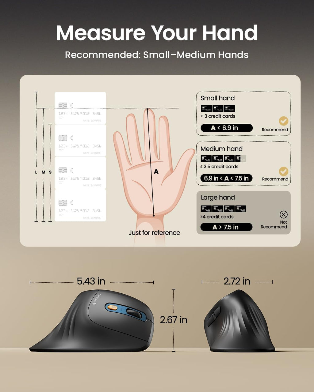 ProtoArc Ergonomic Mouse, EM11 NL Bluetooth Rechargeable Wireless Vertical Mouse, 3 Multi-Device Connectivity for Computer/PC/Laptop, 2.4GHz Optical Mice for Windows, Mac OS, Blue