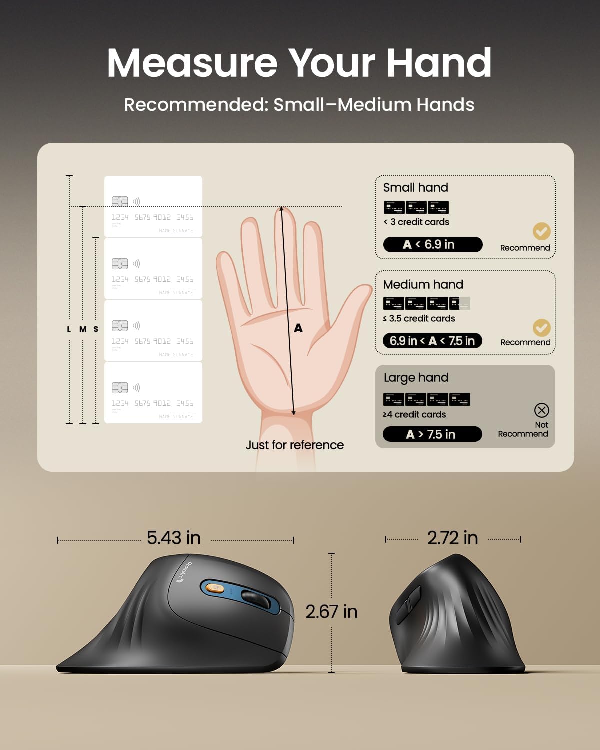 ProtoArc Ergonomic Mouse, EM11 NL Bluetooth Rechargeable Wireless Vertical Mouse, 3 Multi-Device Connectivity for Computer/PC/Laptop, 2.4GHz Optical Mice for Windows, Mac OS, Blue
