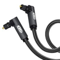 EMK 【Upgraded】 Double 90 Degree Optical Audio Cable Free-Rotating Toslink Plug Nylon Braided S/PDIF Digital Right Angle Optical Male to Male Cable for Home Theater,Sound Bar,TV(10ft/3m)