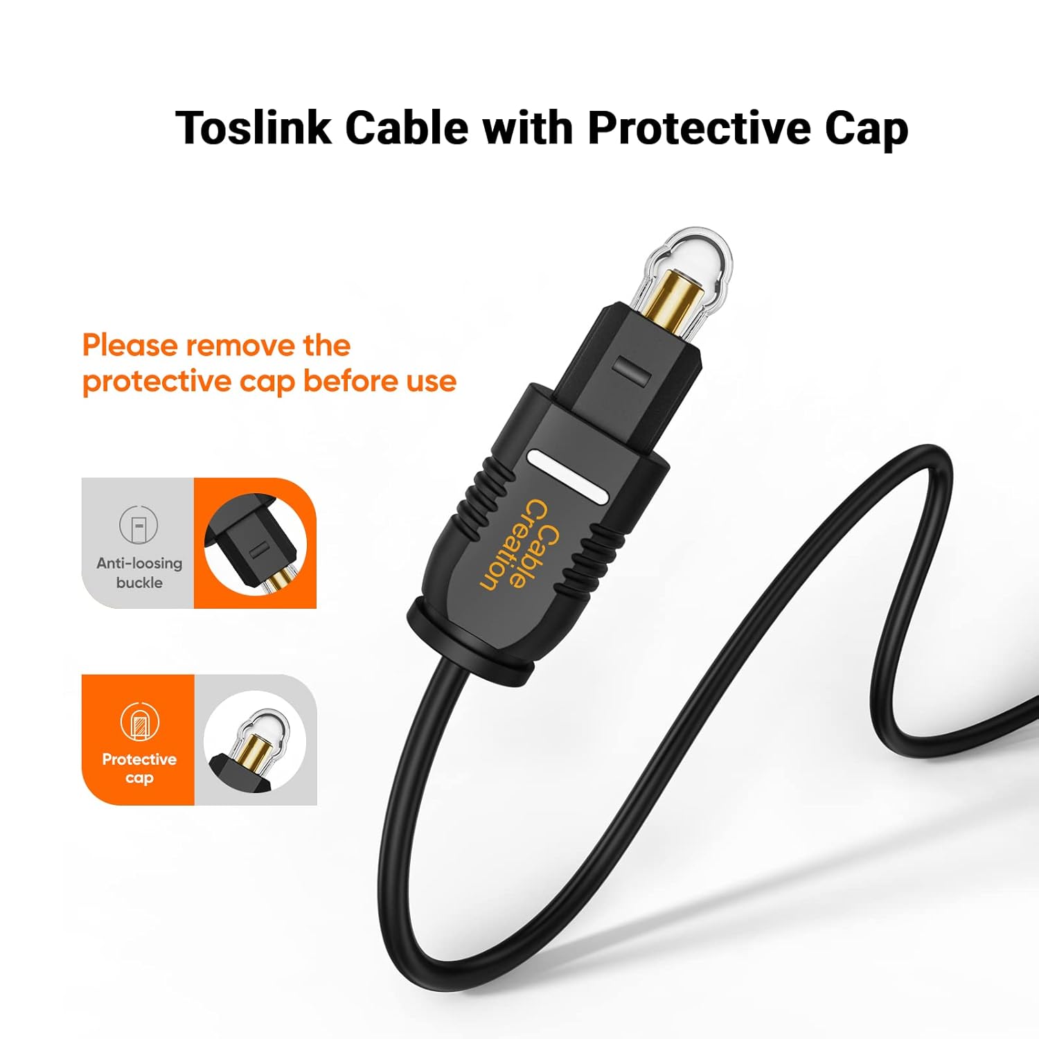 CableCreation Optical Digital Audio Cable 10FT, Thin Fiber Optic Toslink Gold Plated Optical S/PDIF Cord for Home Theater, Sound Bar, TV, PS4, Xbox, VD/CD Player, Game Console& More, Black