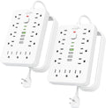 2 Pack 6 FT Flat Plug Surge Protector Power Strip,11 Multiple AC Outlets with 6 USB Ports (2 USB C), 6 Feet Extension Cord, 1250W/10A, One Touch Switch Button, 17 in 1 Compact powerstrip