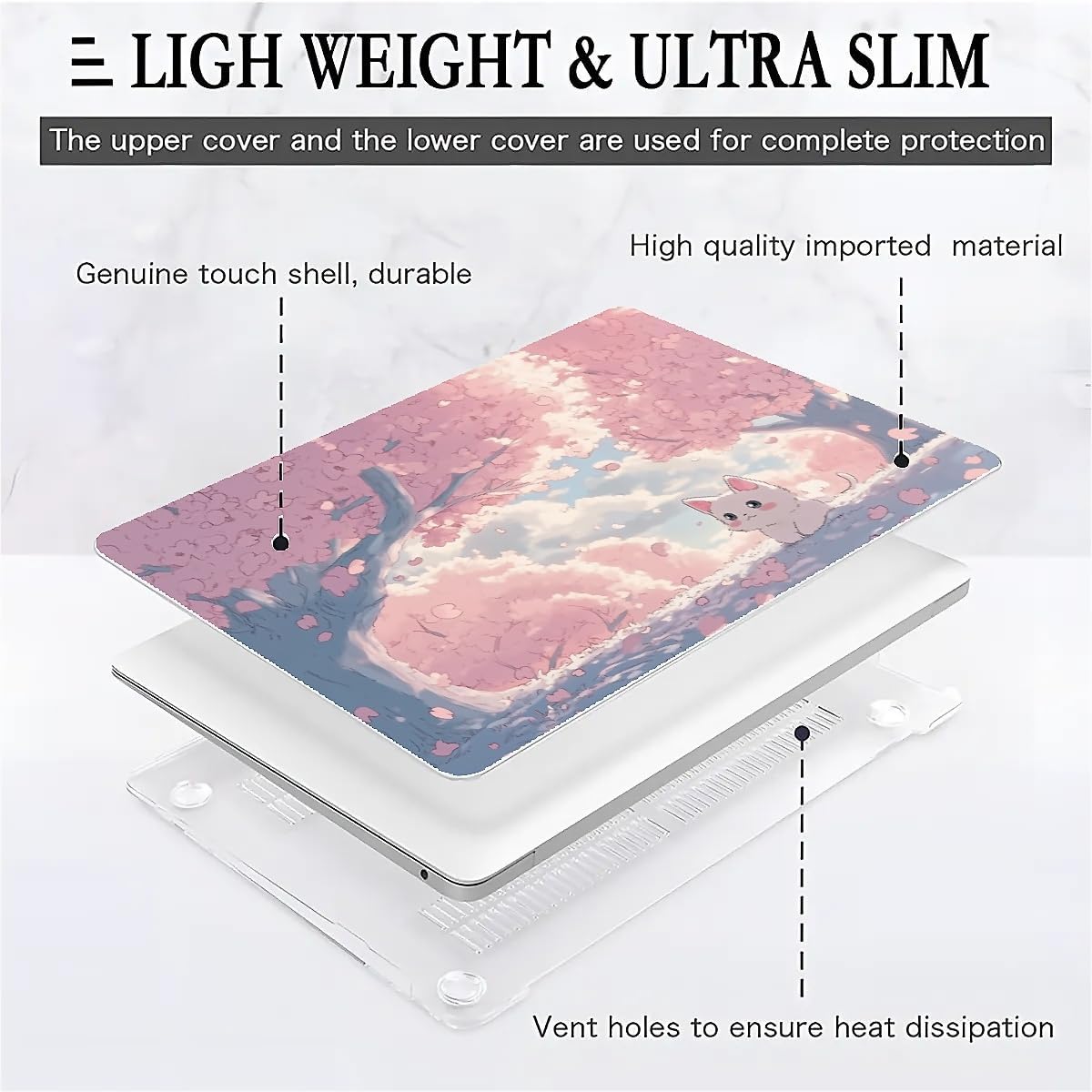 Compatible with MacBook Air 13.3 13.6 Inch Case 2022 2021 2020 2019 Plastic Hard Shell Case Cover,13.3 Air (A1932/A2179/A2337), Cute Cat