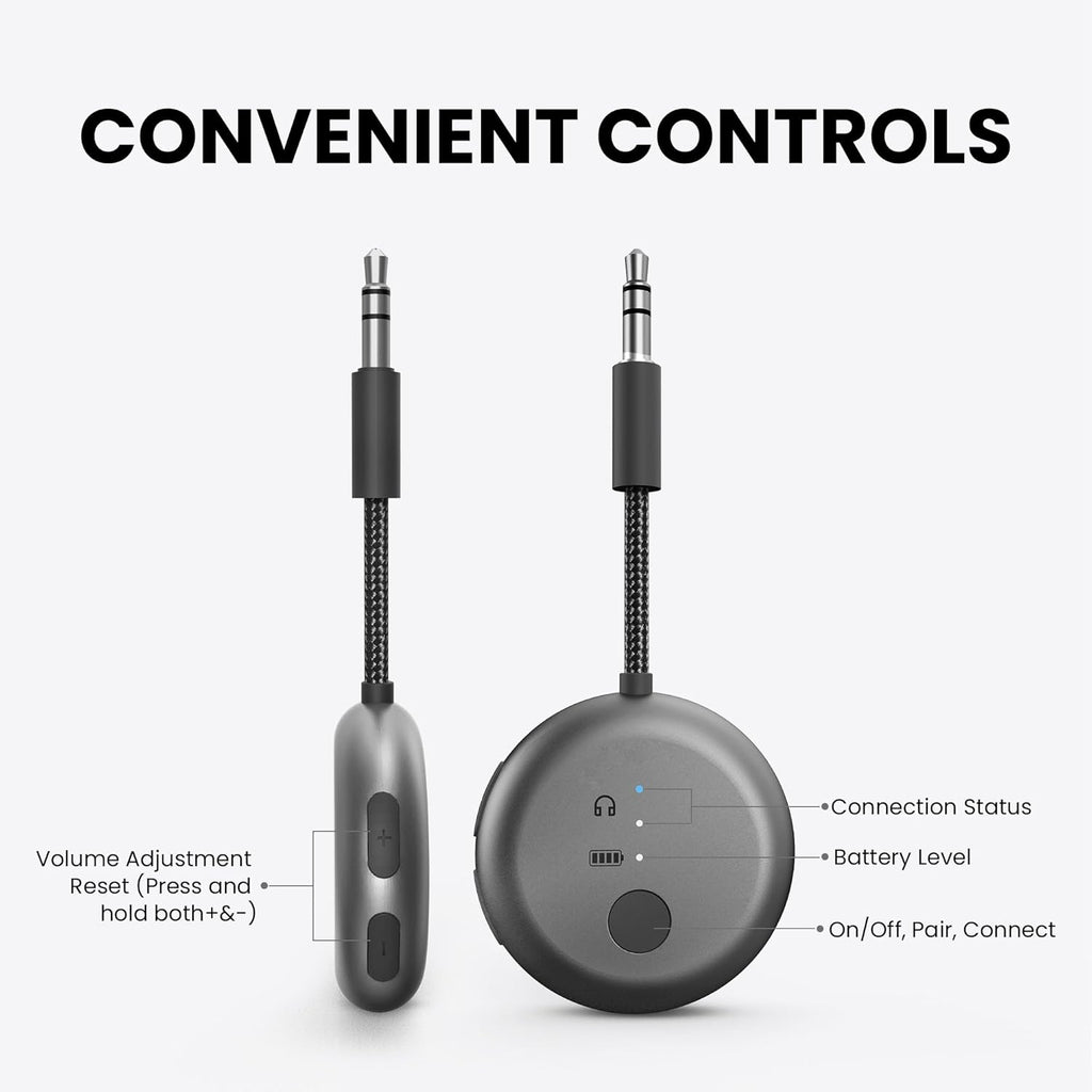 Avantree SoundJet R1 – Airplane Bluetooth Adapter for Headphones & AirPods, aptX Adaptive, Qualcomm Chipset, 20H Battery, Wireless Audio Transmitter for in-Flight Travel Essentials - Metallic Black