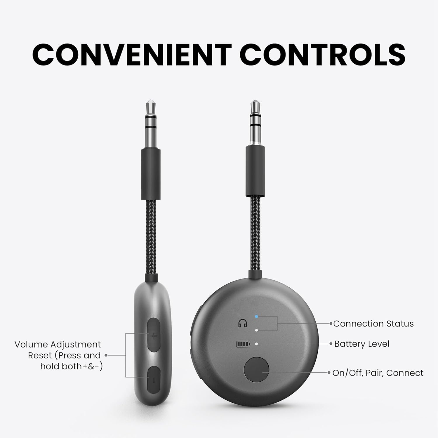 Avantree SoundJet R1 – Airplane Bluetooth Adapter for Headphones & AirPods, aptX Adaptive, Qualcomm Chipset, 20H Battery, Wireless Audio Transmitter for in-Flight Travel Essentials - Metallic Black