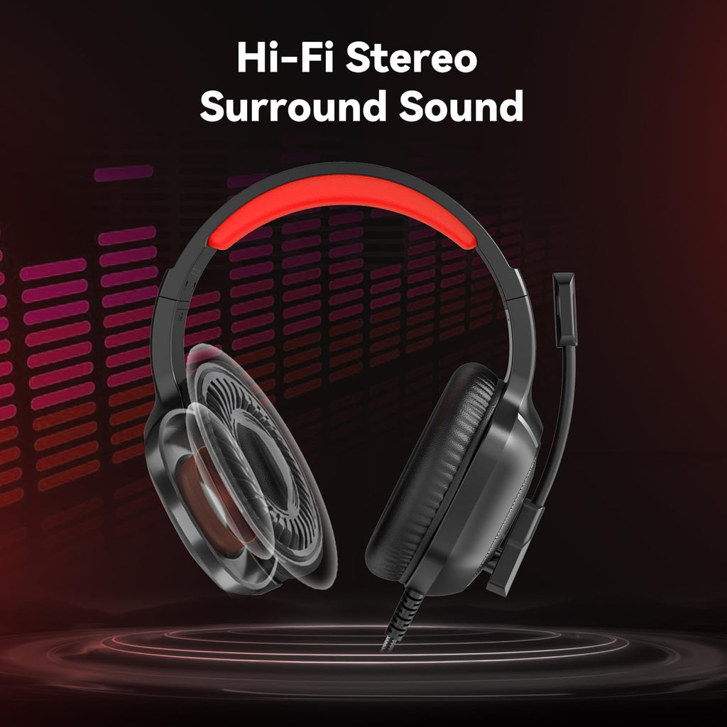 Gaming Headset with Microphone for Pc, Xbox One Series X/s, Ps4, Ps5, Switch, Stereo Wired Noise Cancelling Over-Ear Headphones with Mic, RGB, for Computer, Laptop, Mac, Nintendo, Gamer (Red)