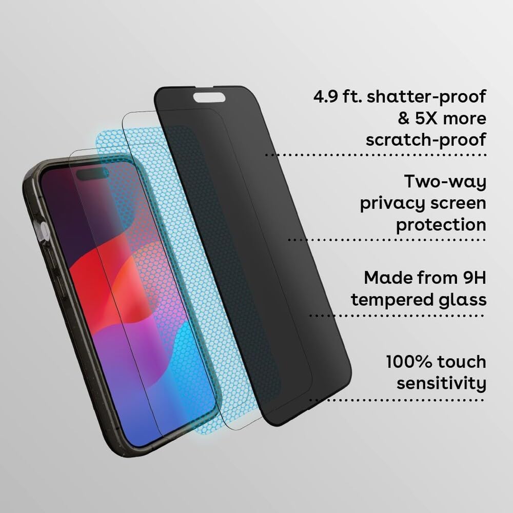 CASETiFY Impact Privacy Screen Protector [Strengthened 9H aluminosilicate glass, applicator included] for iPhone 16 Pro