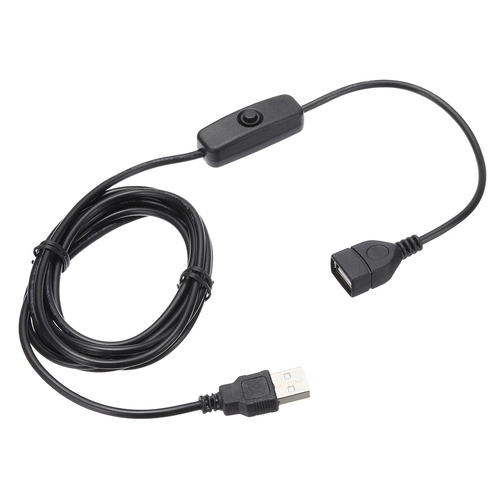 MECCANIXITY USB Extension Cable with ON/Off Button Switch 2m USB Male to Female Extension Cord for Desk Lamp Fan LED Light Strip Black Pack of 2
