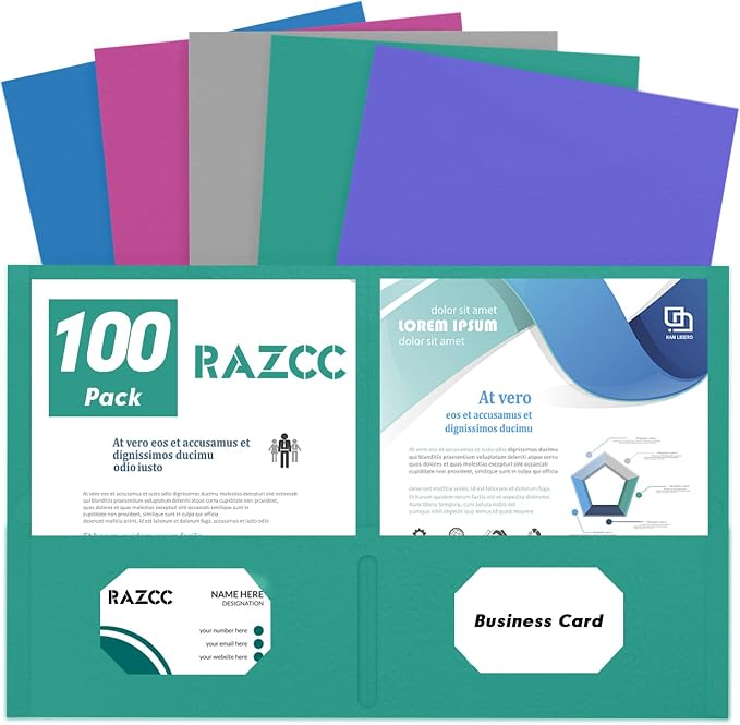 Two Pocket Folders, RAZCC 100 Pack 2 Pocket Folders Fit Letter Size Paper by RAZCC