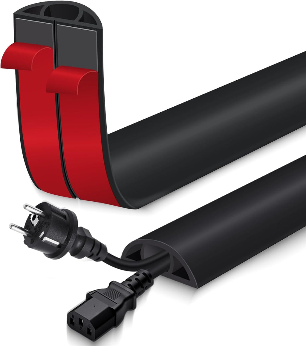 Floor Cord Cover for Wires on Floor Self Adhesive Cord Hider Floor Cable Management Wire Covers for Cords Protector Prevent Cable Trips Cord Cavity W 0.47" x H 0.27", Black, 3.3Ft