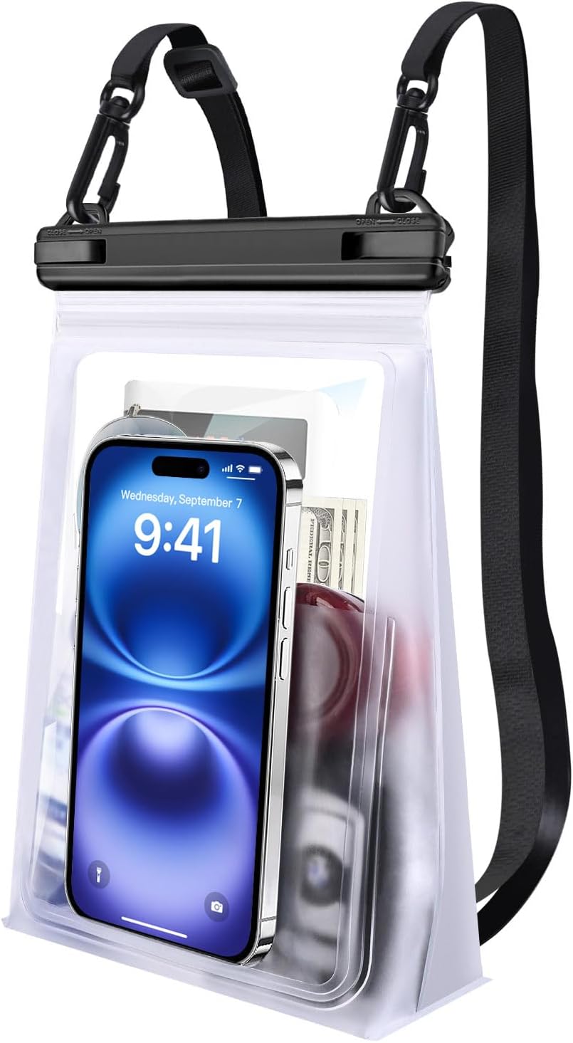 Large Waterproof Phone Pouch [with Sealing Strip], Cell Phone Dry Bag for iPhone 16 15 14 13 Pro Max Galaxy S25 S24 S23 S22 All Devices, Floating Water Proof Bag for Beach Water Park White