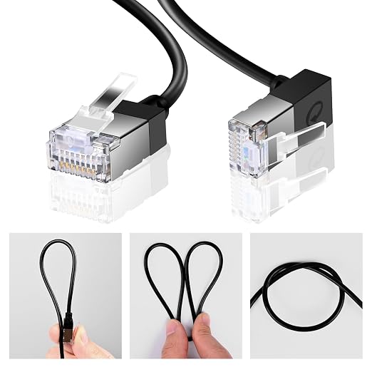 Ultra Thin Cat 6 Ethernet Cable 90° Downward Angle 15 Feet, Flexible & Slim - Image 3