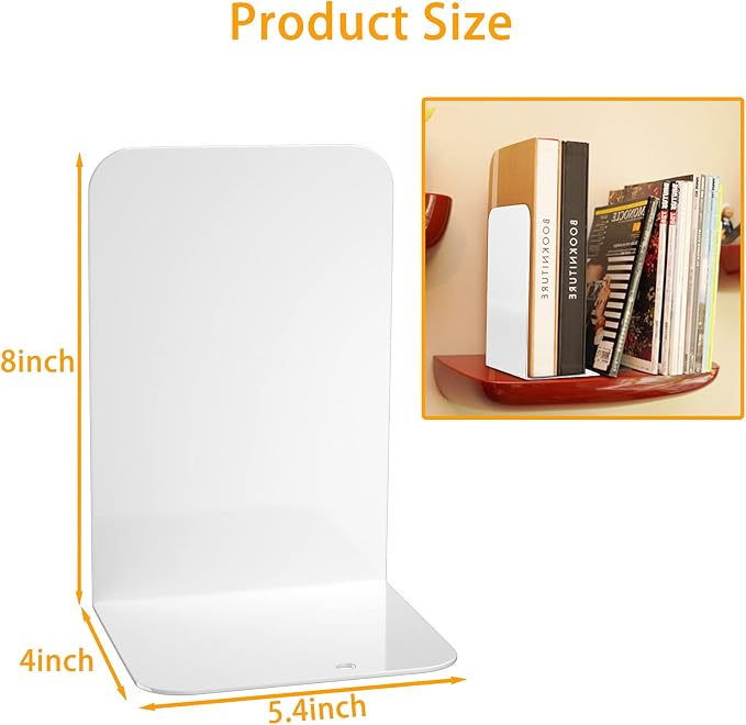 VFINE White Bookends 2 Pair, Metal Shelf Book Ends, Bookends - Image 2