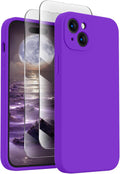 FireNova Designed for iPhone 15 Plus Case, Silicone [Camera Protection] Case with [2 Screen Protectors], Soft Anti-Scratch Microfiber Lining Inside, 6.7 inch, Neon Purple