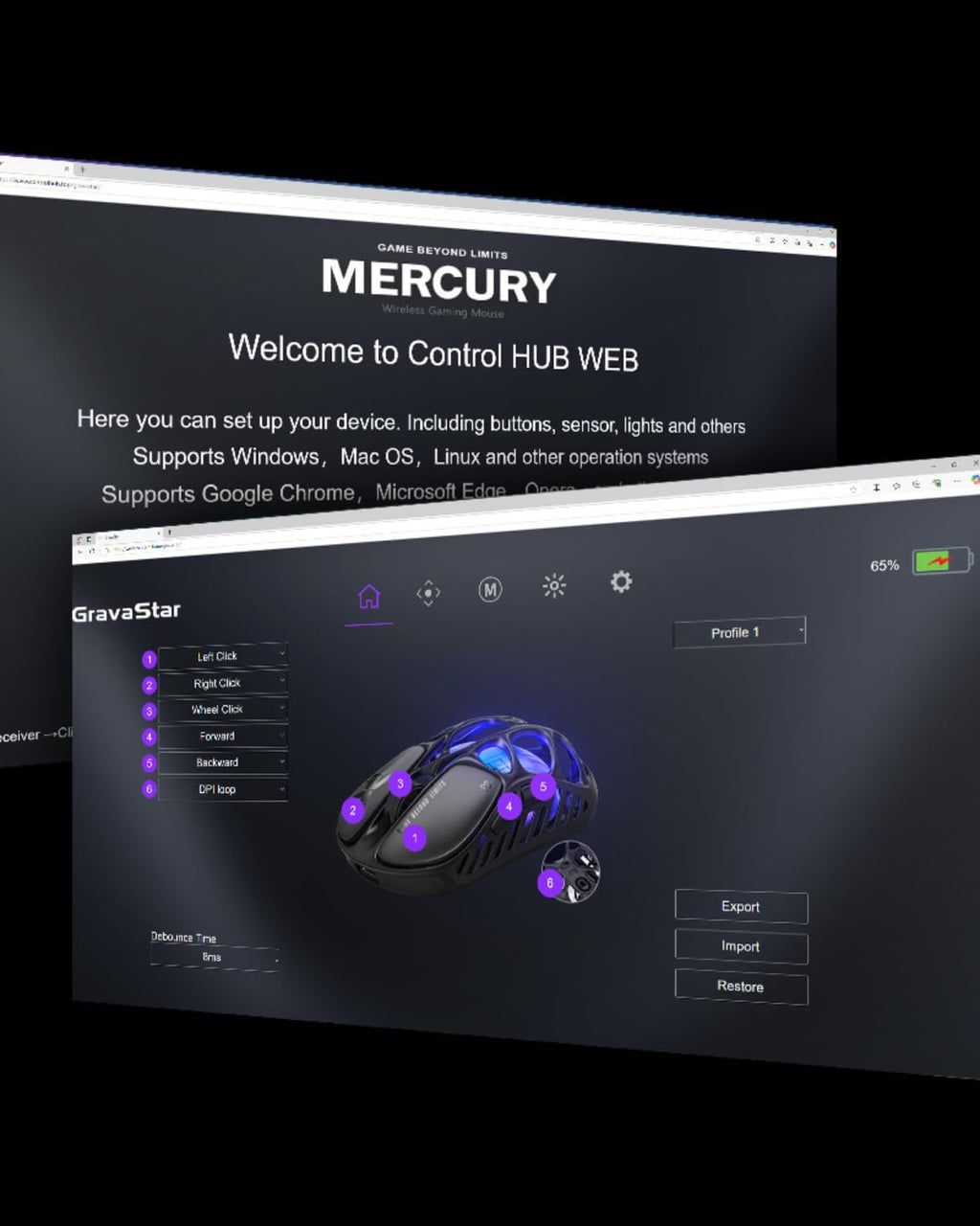 GravaStar Mercury X Wireless Gaming Mouse – 32,000 DPI PAW 3950 Sensor, 1000Hz Polling Rate, Only 49g, Magnesium Alloy Hollow Frame, RGB Lighting, 5 Programmable Buttons