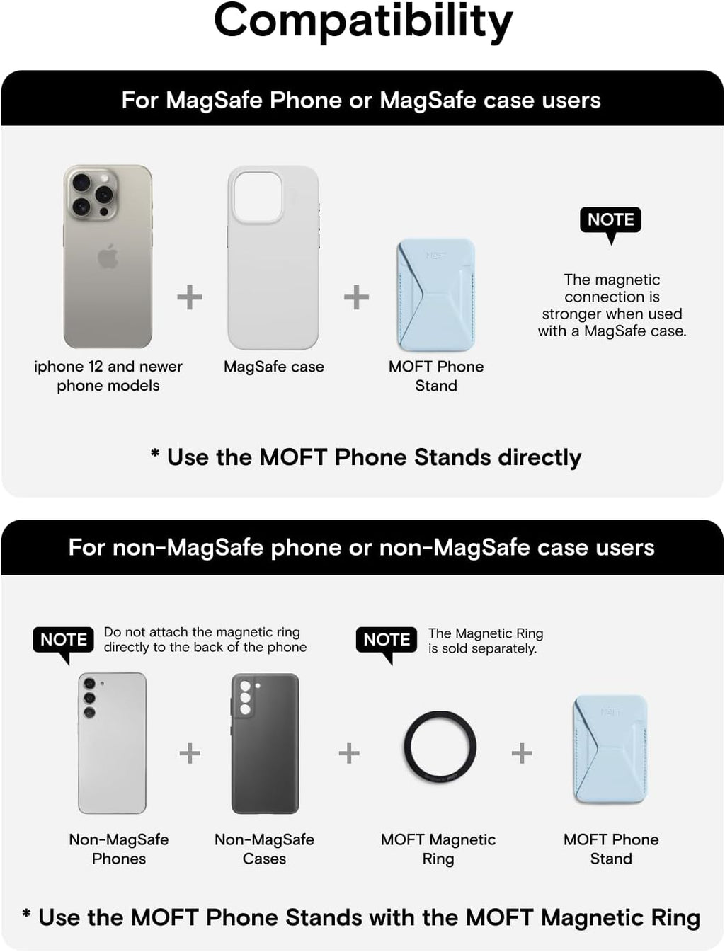 MOFT Magnetic Wallet Stand Compatible with iPhone 16/15/14/13/12 Series, Angle Adjustment & Magsafe Compatible MOVAS Phone Stand, Soothing Mist