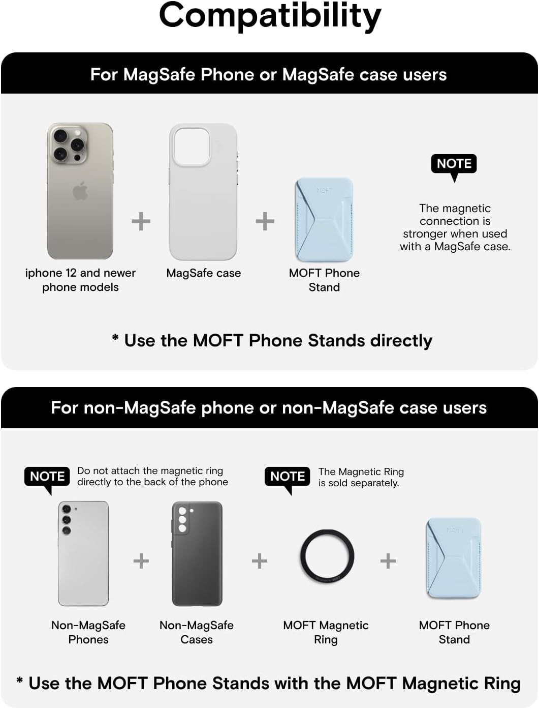 MOFT Magnetic Wallet Stand Compatible with iPhone 16/15/14/13/12 Series, Angle Adjustment & Magsafe Compatible MOVAS Phone Stand, Soothing Mist