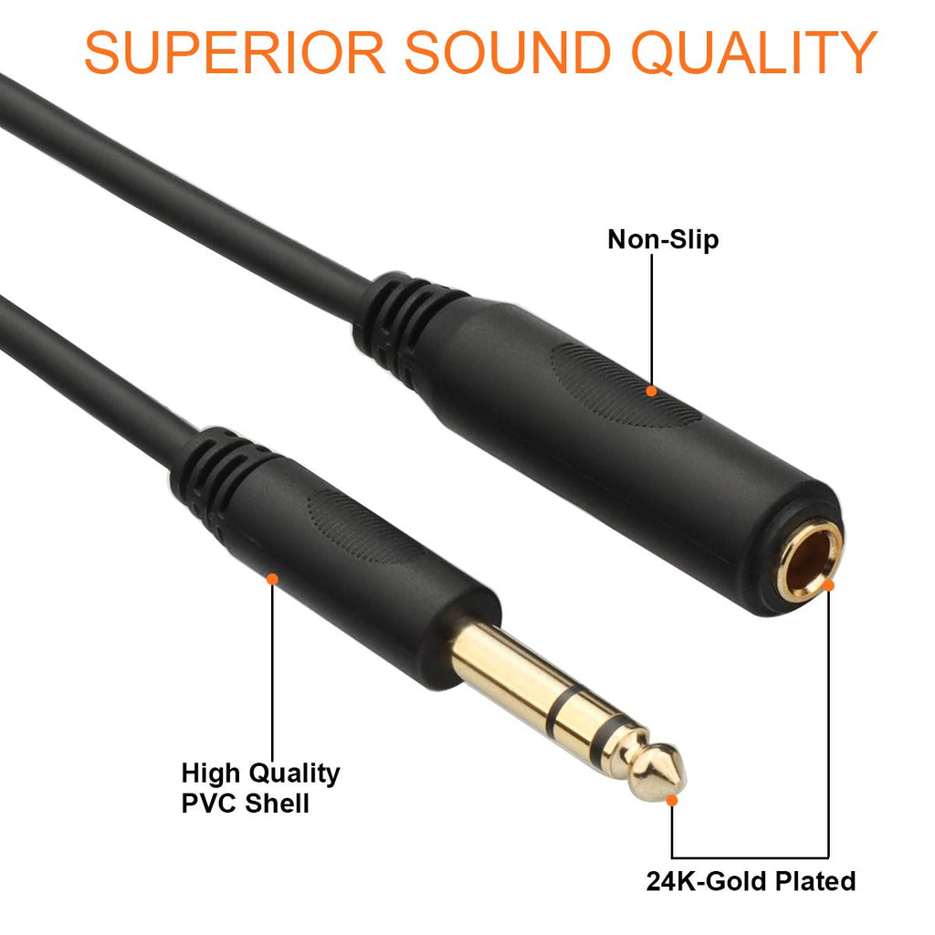 Tisino 1/4 Extension Cable 20 ft, Headphone Extension Cable Quarter inch TRS Male to Female Stereo Guitar Extension Cable Cord