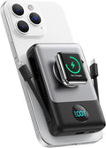 Magnetic Portable Charger 10800mAh for iPhone with Built-in Cables, 6-in-1 Wireless Power Bank with iWatch Charger, LCD Display 25W PD Fast Charging Battery Pack for iPhone 16/15/14/13/12, Apple Watch