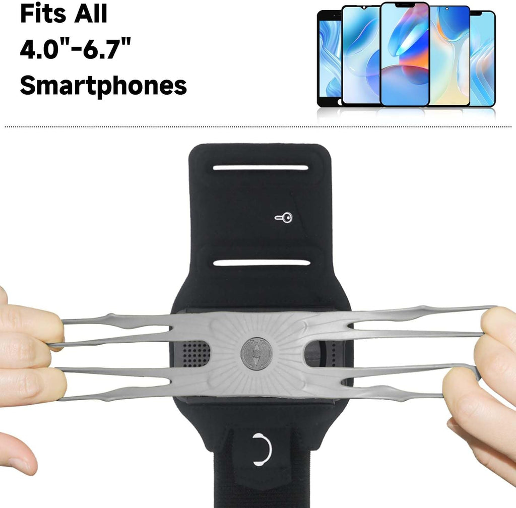 Wristband Phone Holder for Running, 360°Rotation & Detachable Sports Armband with Key Holder for iPhone 16/15/14/13/12/Pro/Pro Max/XS/XR/X/8/7/6/Plus, Fits 4.5-7 Inch Smartphones (Grey)