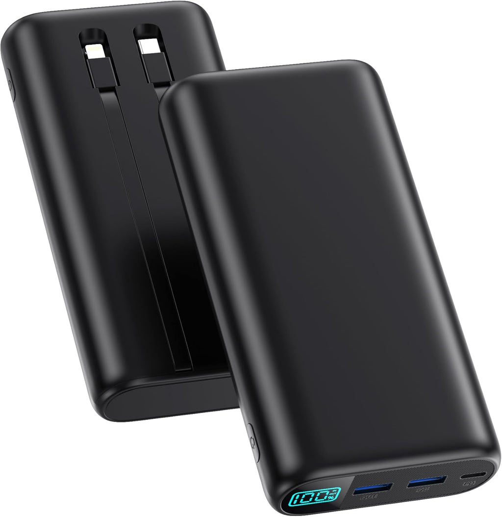 Portable Charger 40,800mAh Power Bank with Built-in Cables,5 USB Output Battery Pack Backup,25W PD USB C Phone Charging LCD Display Compatible with iPhone 16/15/14/13 Pro,Android Galaxy Pixel Nexus