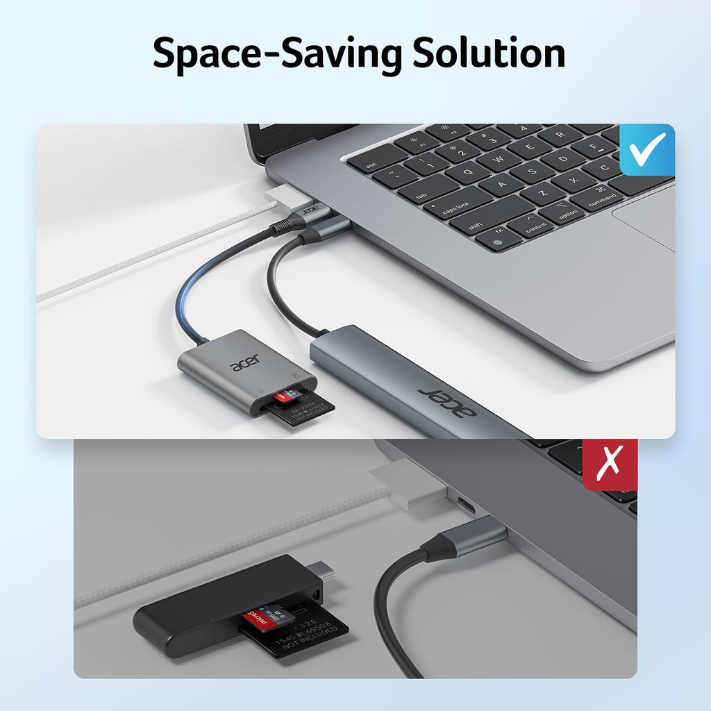 Acer SD Card Reader USB C, Dual Slots Type C to Memory Card Reader, Aluminum Micro SD Card Camera Adapter for MicroSD, SDHC, SDXC, Compatible with iPhone16/15, MacBook, iPad Pro, Android, Laptop