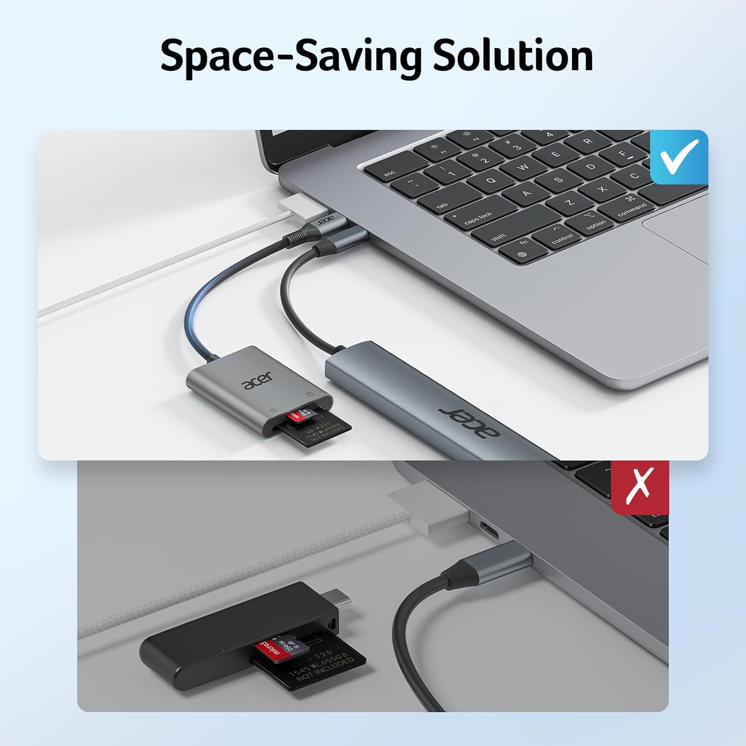 Acer SD Card Reader USB C, Dual Slots Type C to Memory Card Reader, Aluminum Micro SD Card Camera Adapter for MicroSD, SDHC, SDXC, Compatible with iPhone16/15, MacBook, iPad Pro, Android, Laptop