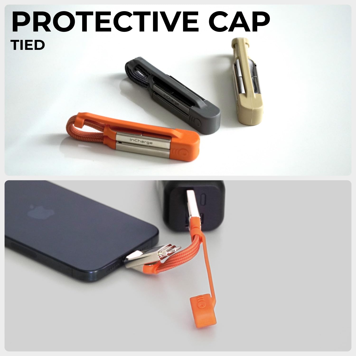 Rolling Square inCharge XS - 240W 4in1 Keyring Cable | Fast Charging & Data Transfer | Universal USB C/Lightning/USB Cable with Metal Housing | N52 Magnets | Eco-Friendly | Orange