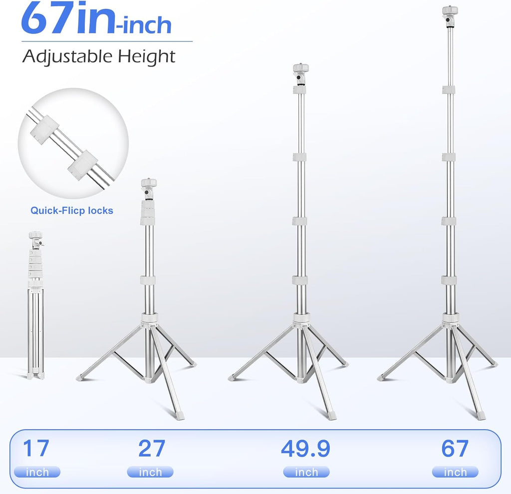 Sensyne 67" Phone Tripod & Selfie Stick, Extendable iPhone Tripod Stand with Wireless Remote and Phone Holder, Compatible with Cell Phone, Camera (Silver)
