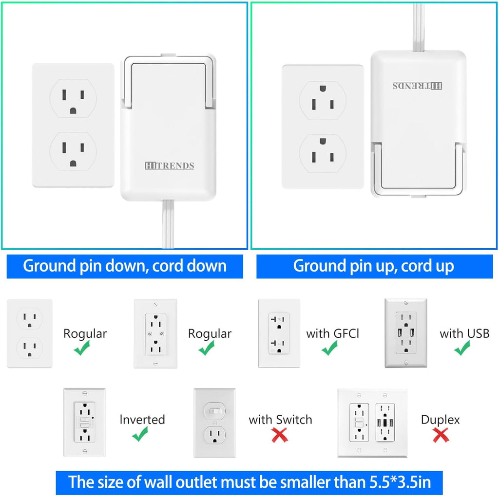 6FT Ultra-Thin Flat Plug Power Strip with 3 Outlets & 3 USB Ports | Child & Pet-Safe, 1625W, Wall-Mounted Cord Organizer, Universal Size Outlet & Plug Concealer with Cord Clips(UL Listed)