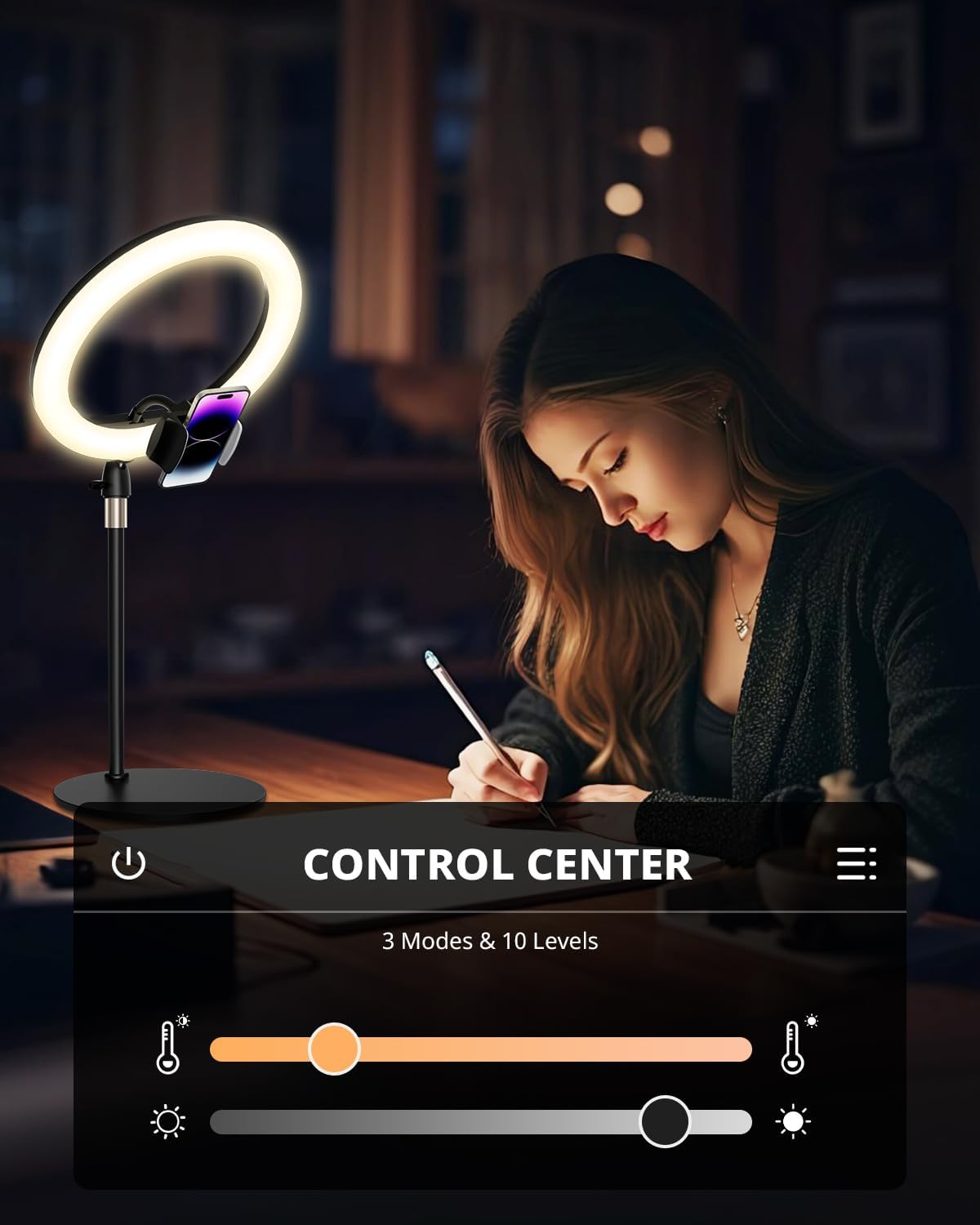 UBeesize 12" Desk Ring Light with Stand & Phone Holder - Adjustable Studio Light for Photography，Zoom Meetings, YouTube, TikTok, Live Streaming