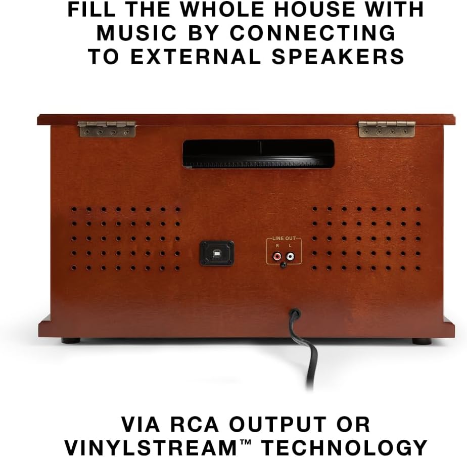 Victrola Navigator 8-in-1 Bluetooth Record Player with Built-in Speakers – 3 Speed Turntable, CD Player, Cassette, FM Radio, USB, RCA Out, Headphone Jack, Wireless Music Streaming, Real Wood (Black)