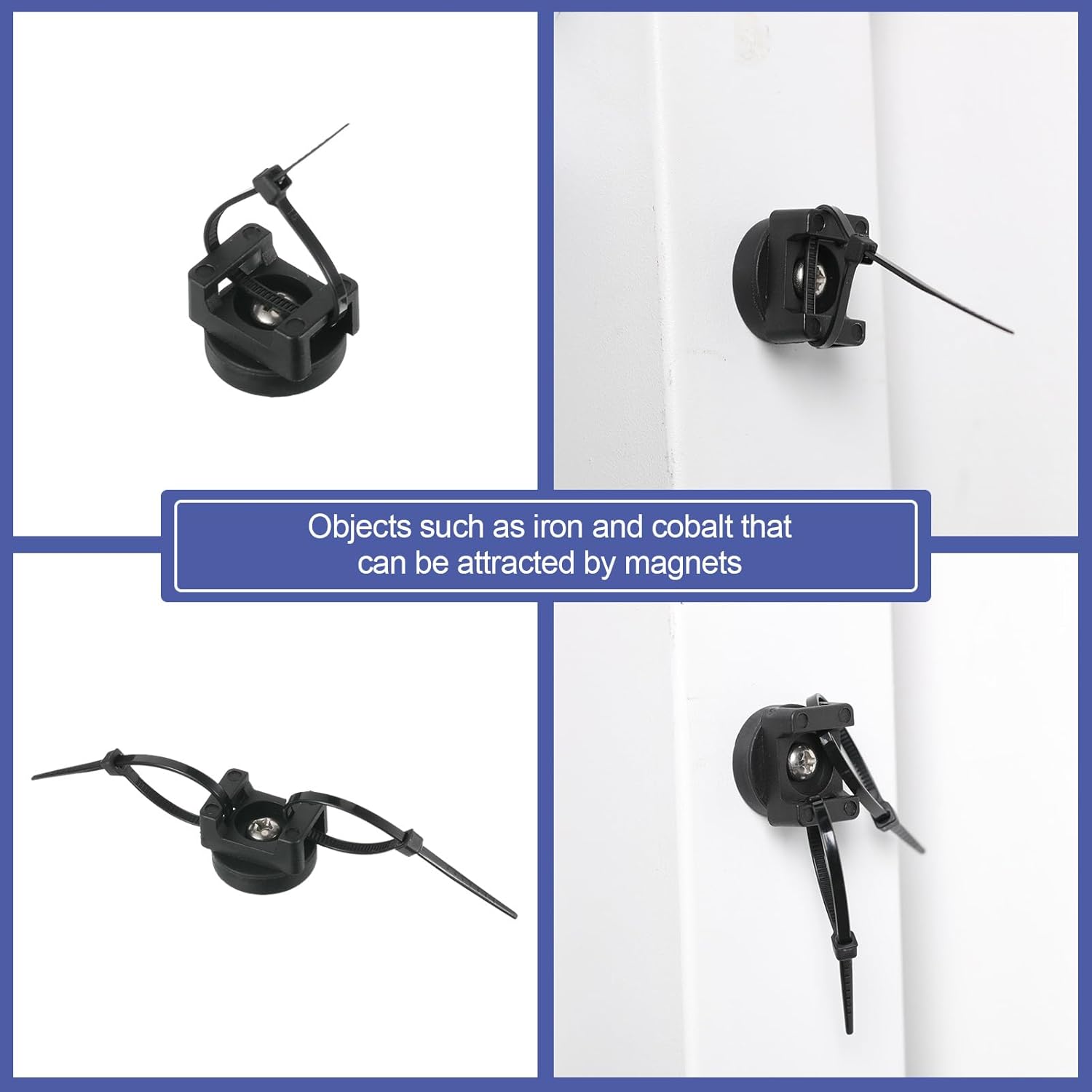 Yookeer 15 Pcs Magnetic Zip Tie Mount Base Black Magnetic Cable Clips Wire Holder Multipurpose Cable Ties Management Base Electrical Supplies for Wire (22 mm)