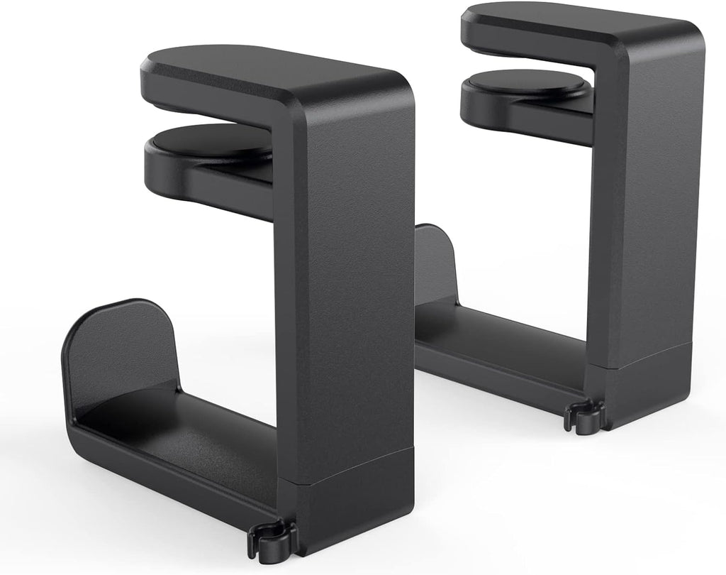Rotating Headphone Stand - EURPMASK PC Gaming Headset Stand, Adjustable Clamp-on Headphone Holder, Headphone Hanger Hook Under Desk with 360 Degree Swivel&Cable Clip Organizer - Black, 2 Pack