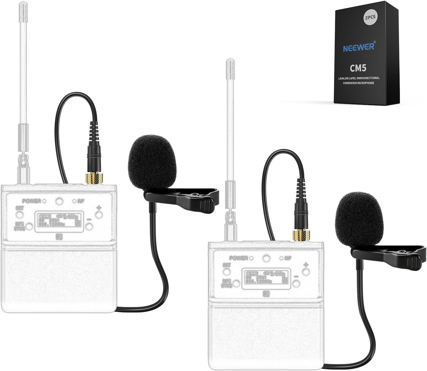 NEEWER Lapel Lavalier Microphone (2 Pack), Wired Clip On Omnidirectional Condenser Lav Mic Compatible with Rode Wireless GO II DJI Wireless Mic Transmitter for Stage YouTube Video Live Stream, CM5