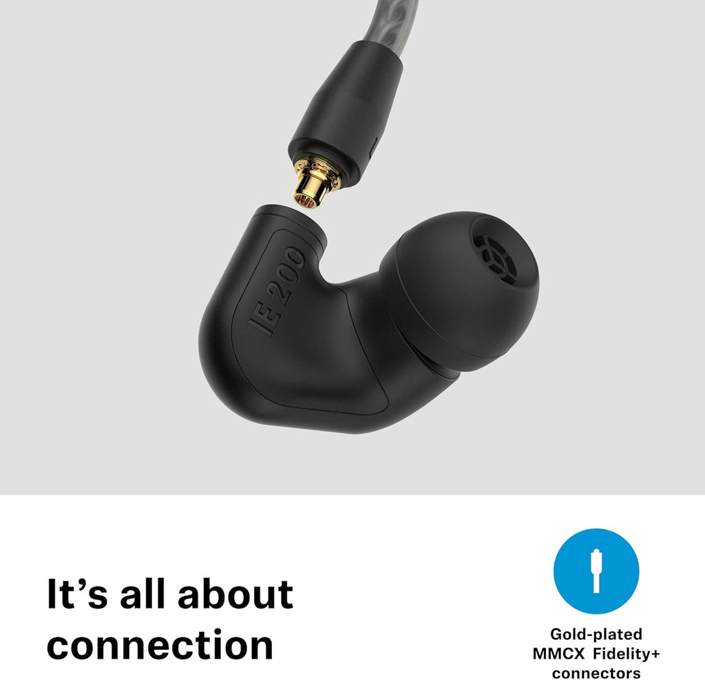 Sennheiser Consumer Audio IE 200 In-Ear Audiophile Headphones - TrueResponse Transducers for Neutral Sound, Impactful Bass, Detachable Braided Cable with Flexible Ear Hooks - Black
