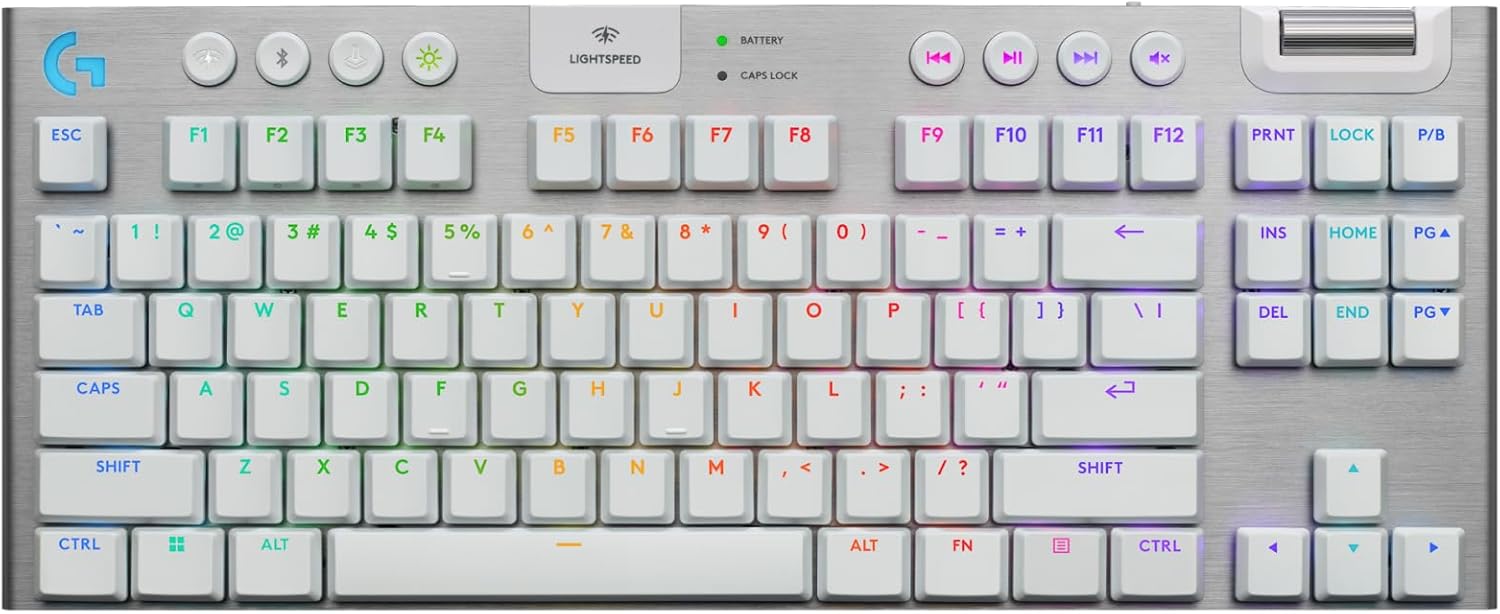 Logitech G915 X Lightspeed TKL Wireless Mechanical Gaming Keyboard, Double-Shot PBT Keycaps, Fully Programmable Keys, RGB Backlit Mac/PC Gaming Keyboards, Aluminum Finish, GL Tactile Switches, White