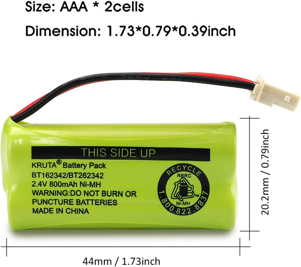 Kruta BT166342 BT266342 Battery 2.4V 800mah Replacement Battery Pack Compatible with for BT183342 BT283342 BT162342 BT262342 VTech CS6114 CS6419 CS6719 at&T EL52300 CL80111 Cordless Phone (Pack 4)